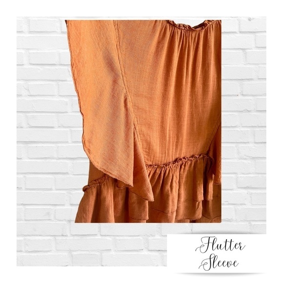 Moon River Orange Linen Blend Butterfly Sleeve Ruffle Top Anthropologie Medium - Picture 3 of 10